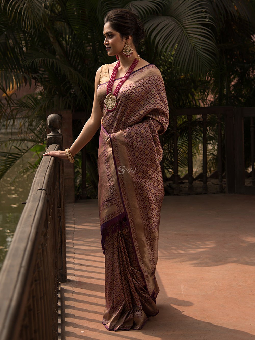 Dark Purple Katan Silk Brocade Handloom Banarasi Saree - Sacred Weaves