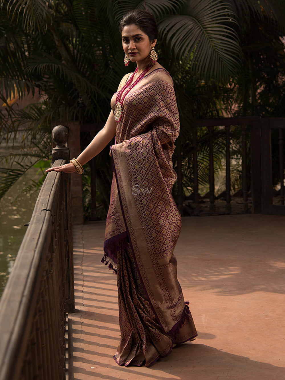 Dark Purple Katan Silk Brocade Handloom Banarasi Saree - Sacred Weaves