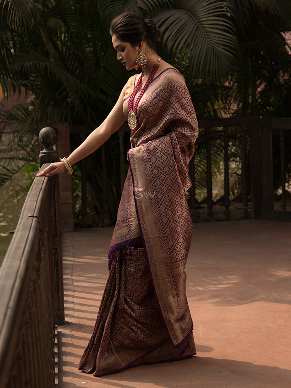 Dark Purple Katan Silk Brocade Handloom Banarasi Saree - Sacred Weaves