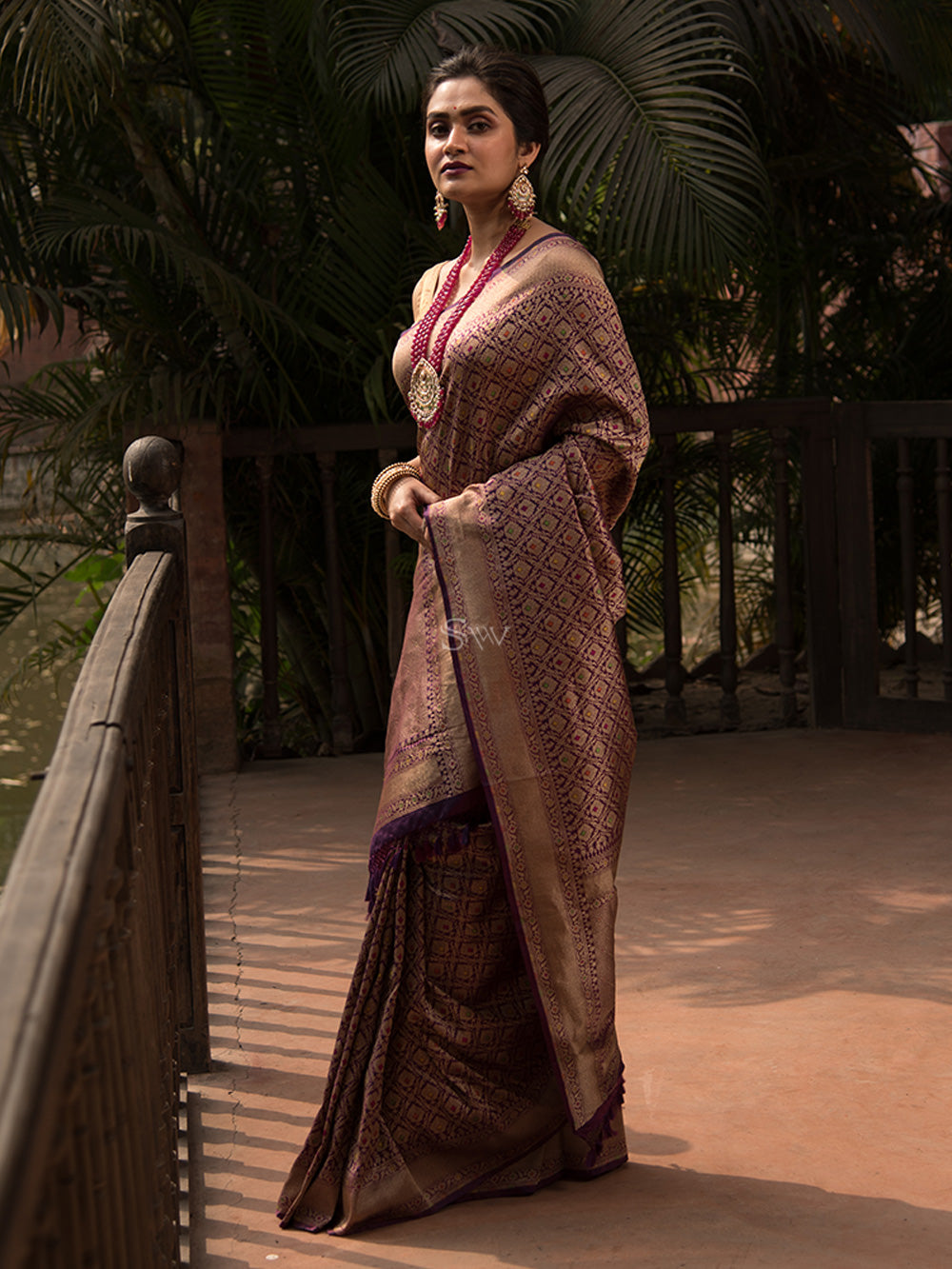 Dark Purple Katan Silk Brocade Handloom Banarasi Saree - Sacred Weaves