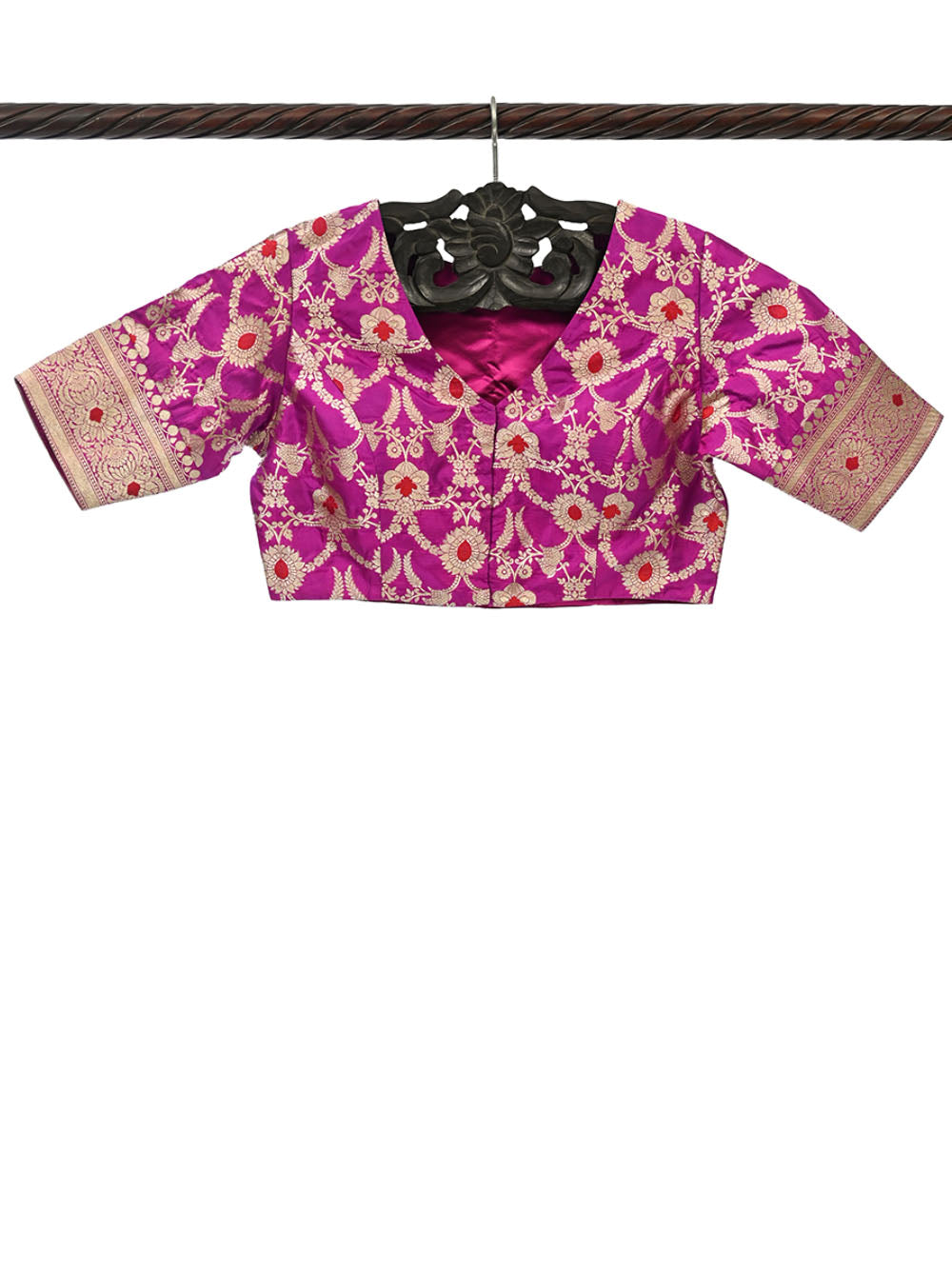 Dark Magenta Meenakari Uppada Silk Banarasi Ready-Made Blouse - Sacred Weaves