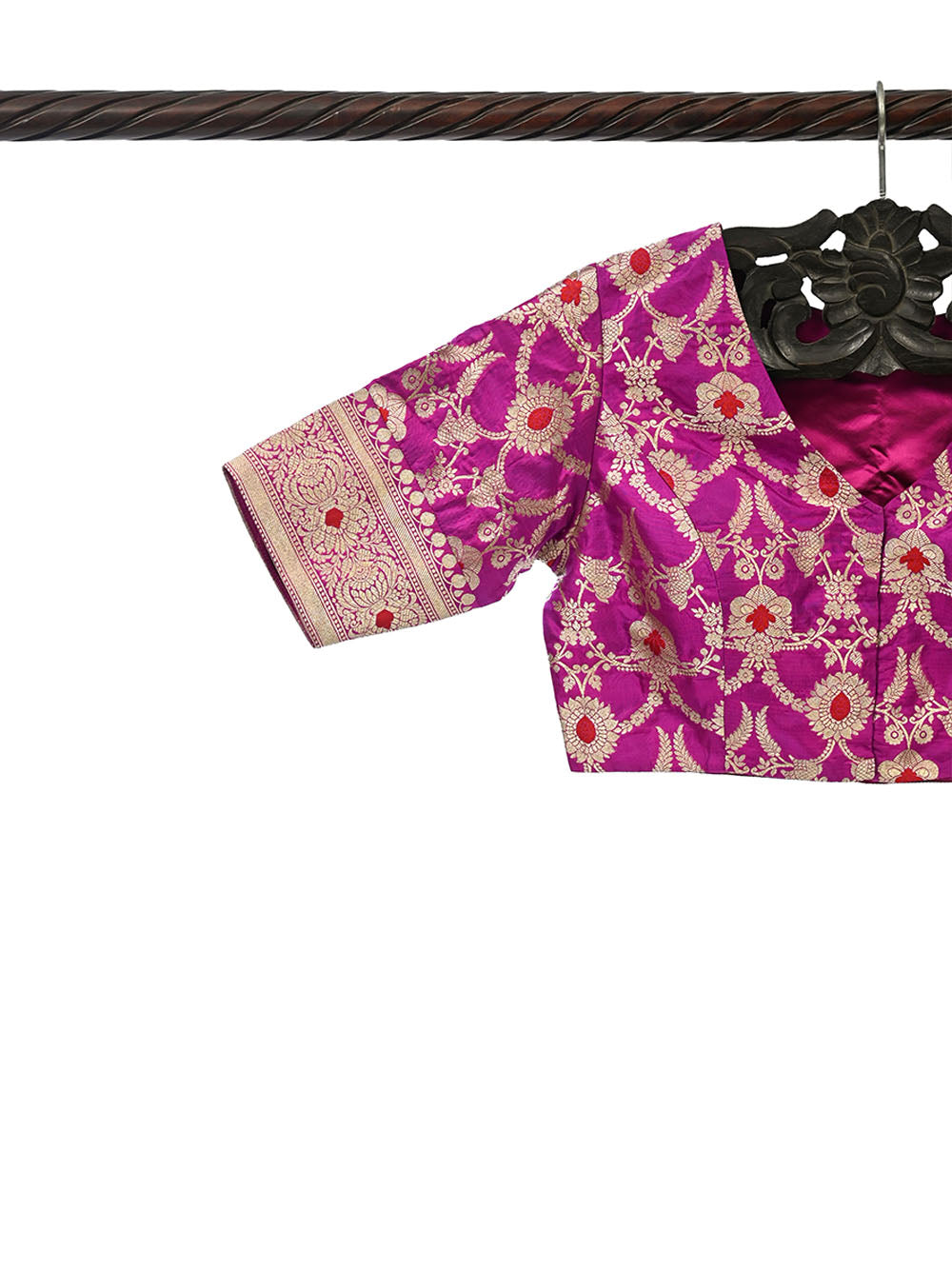 Dark Magenta Meenakari Uppada Silk Banarasi Ready-Made Blouse - Sacred Weaves