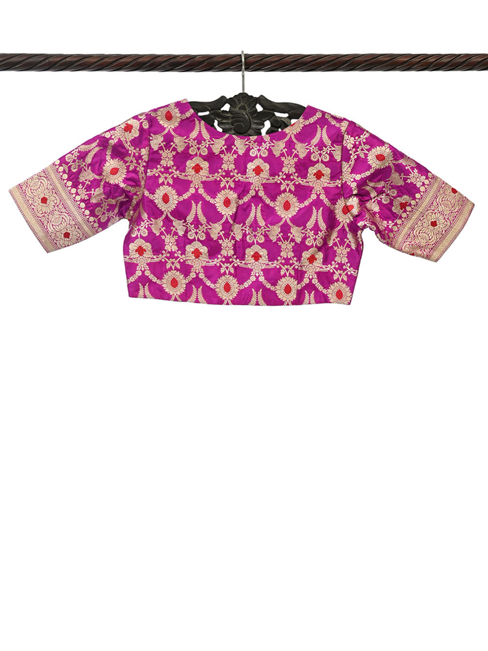 Dark Magenta Meenakari Uppada Silk Banarasi Ready-Made Blouse - Sacred Weaves