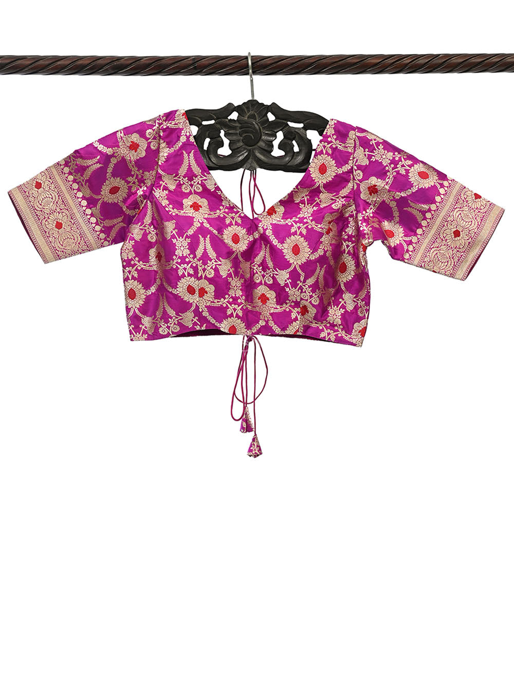 Dark Magenta Meenakari Uppada Silk Banarasi Ready-Made Blouse - Sacred Weaves