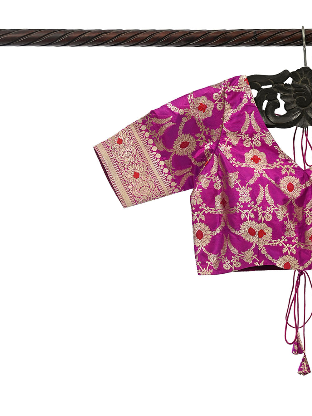 Dark Magenta Meenakari Uppada Silk Banarasi Ready-Made Blouse - Sacred Weaves