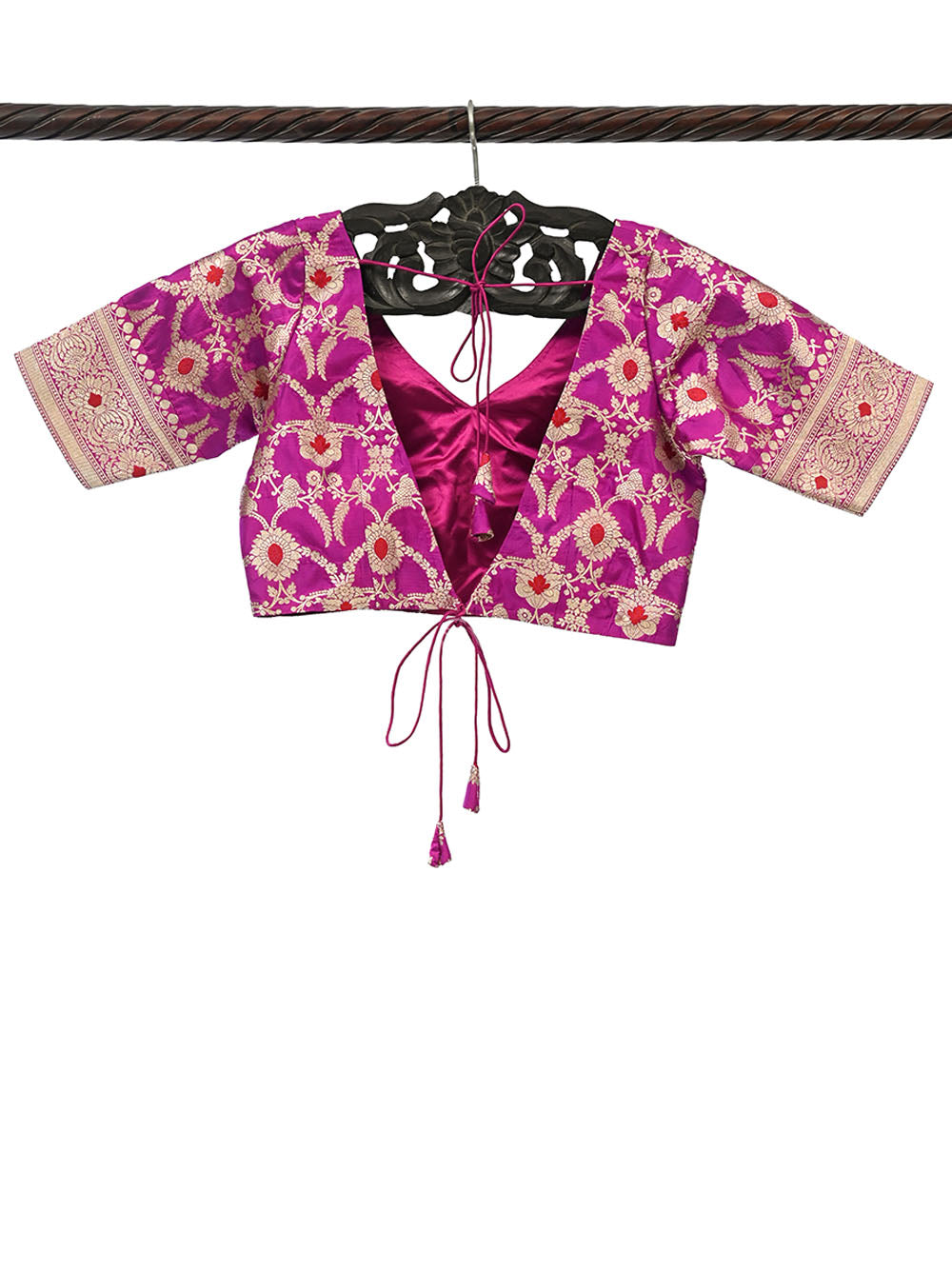 Dark Magenta Meenakari Uppada Silk Banarasi Ready-Made Blouse - Sacred Weaves