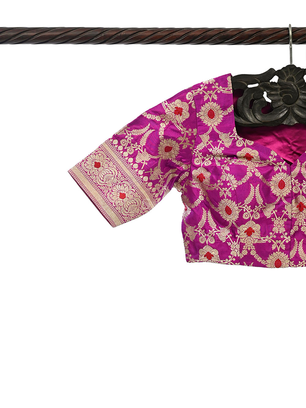 Dark Magenta Meenkari Upadda Silk Banarasi Ready-Made Blouse - Sacred Weaves