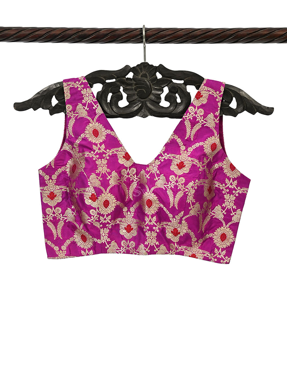 Dark Magenta Meenkari Upadda Silk Banarasi Ready-Made Blouse - Sacred Weaves