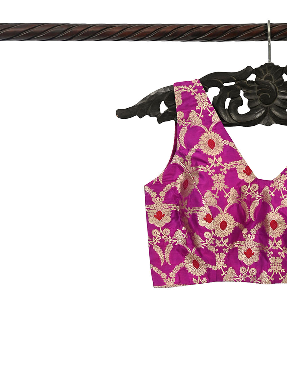 Dark Magenta Meenkari Upadda Silk Banarasi Ready-Made Blouse - Sacred Weaves