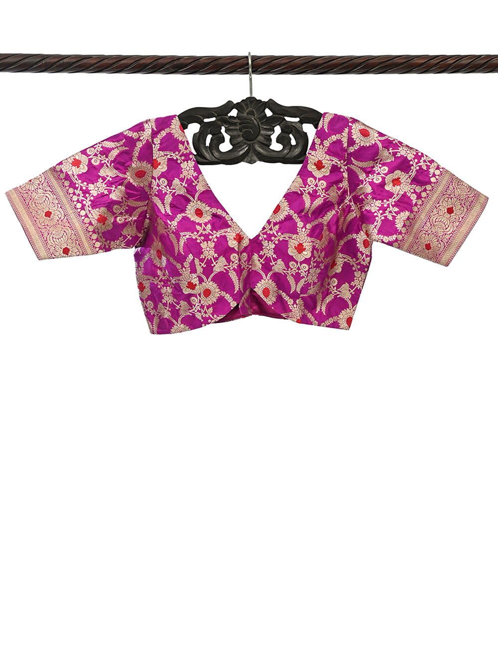 Dark Magenta Meenkari Upadda Silk Banarasi Ready-Made Blouse - Sacred Weaves