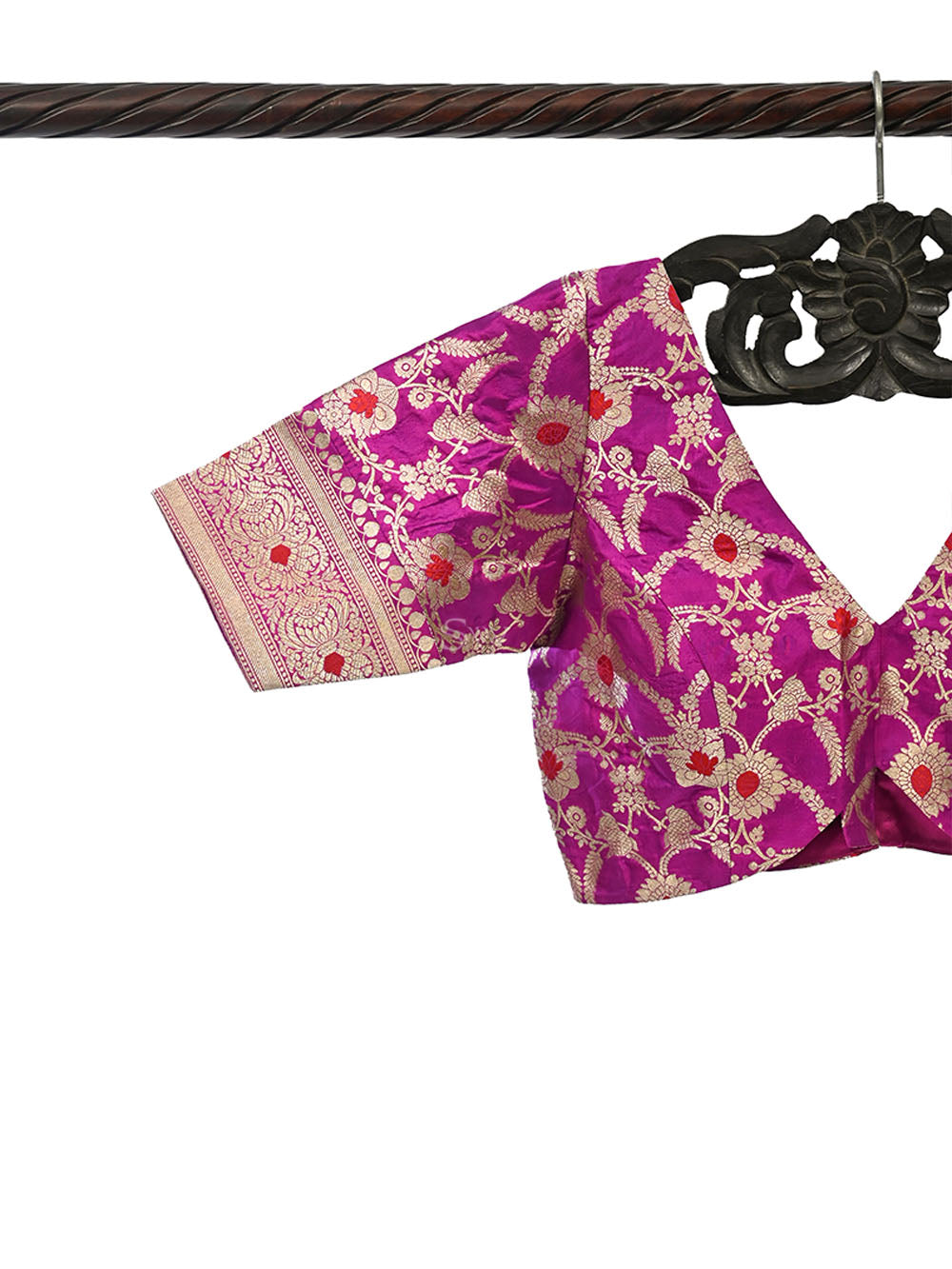 Dark Magenta Meenkari Upadda Silk Banarasi Ready-Made Blouse - Sacred Weaves
