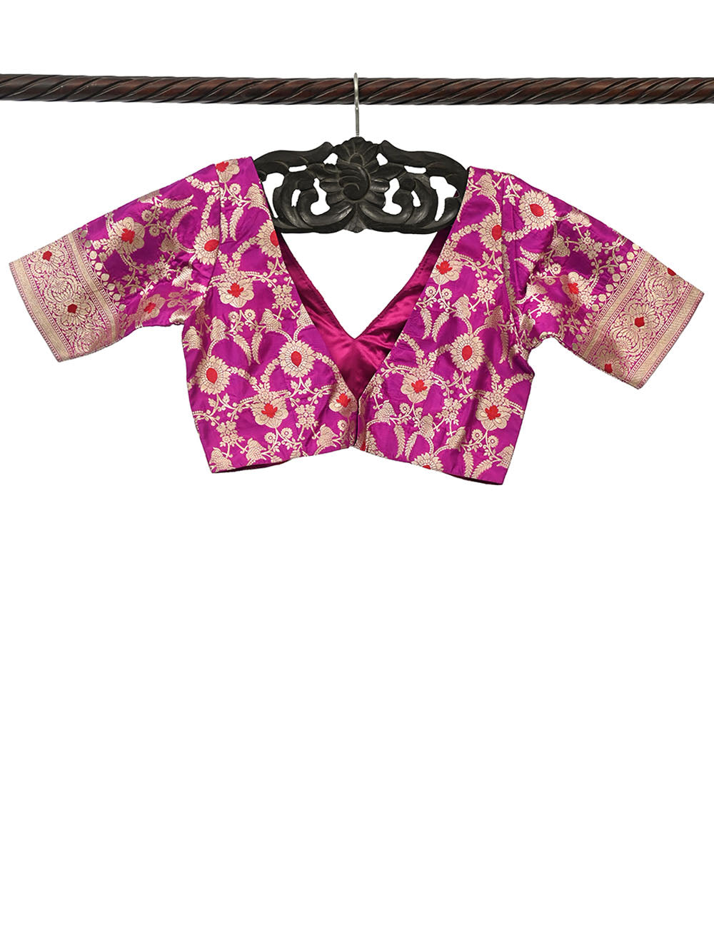 Dark Magenta Meenkari Upadda Silk Banarasi Ready-Made Blouse - Sacred Weaves