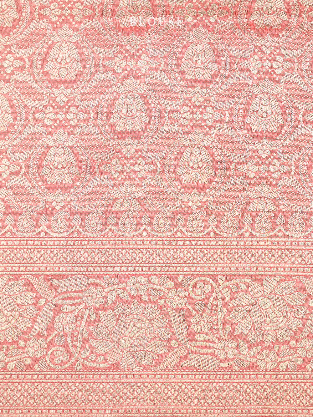 Coral Pink Jaal Uppada Katan Silk Handloom Banarasi Saree