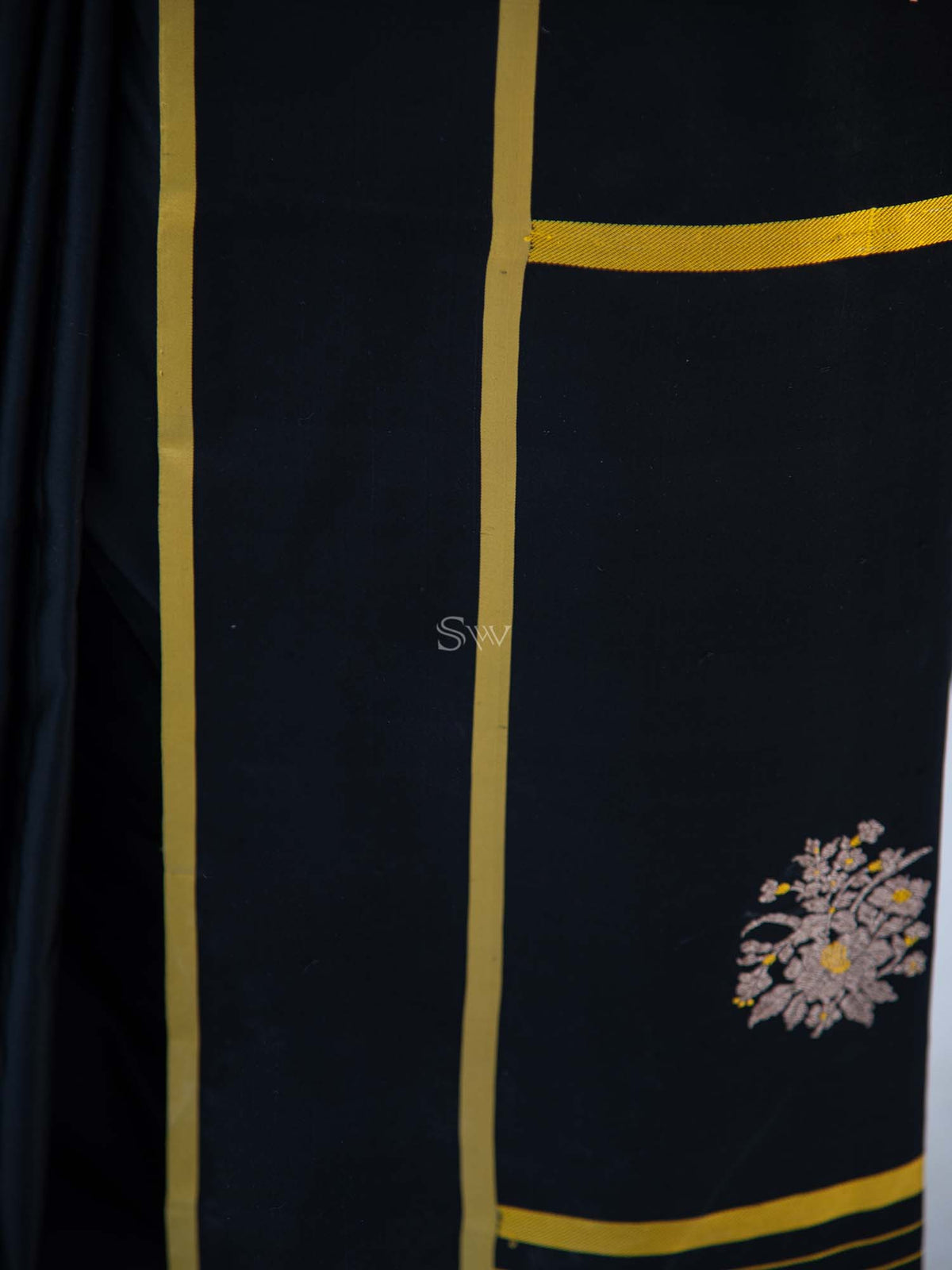 Black Meenakari Boota Satin Silk Handloom Banarasi Saree - Sacred Weaves