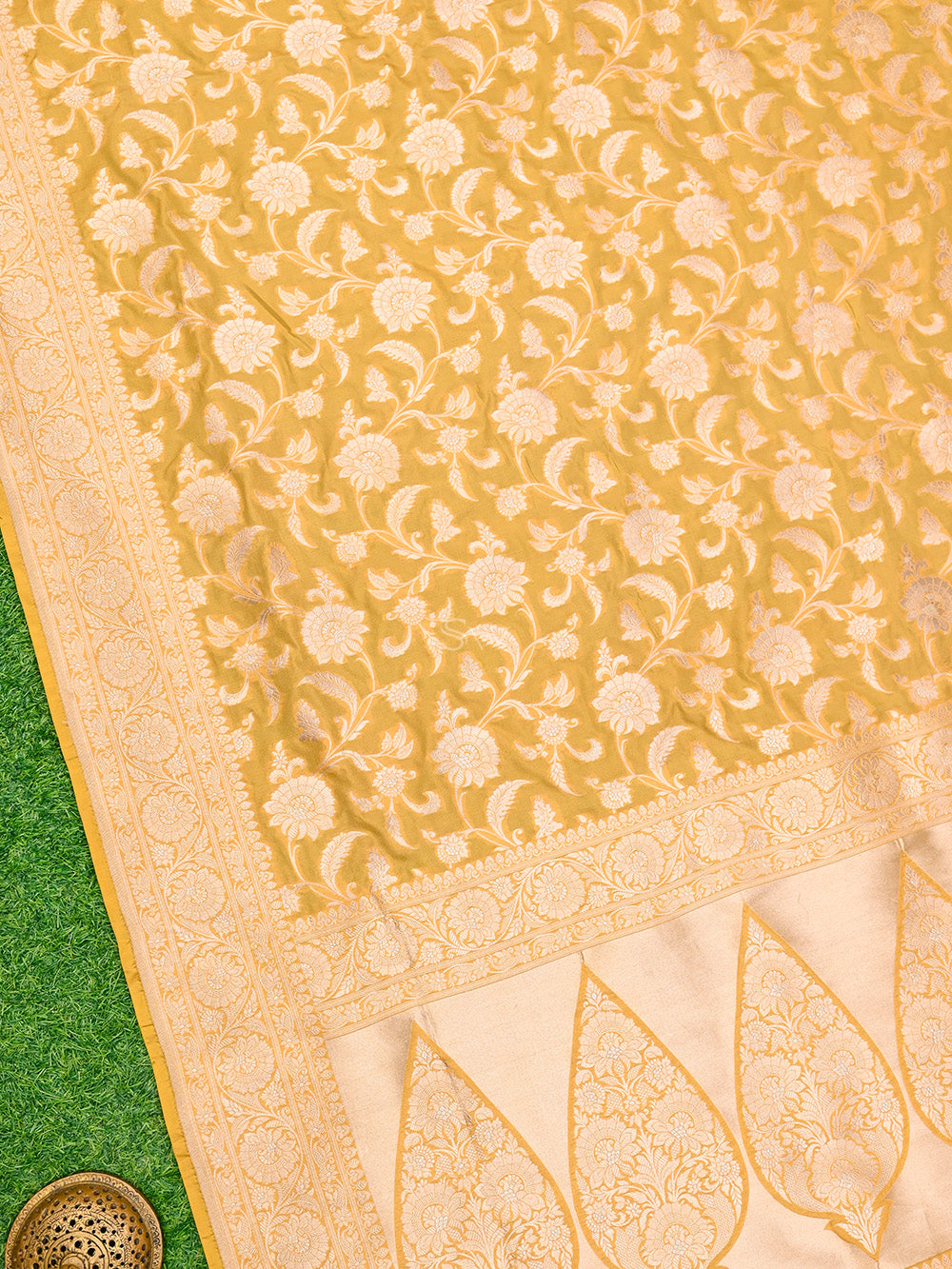Yellow Uppada Jaal Katan Silk Handloom Banarasi Saree