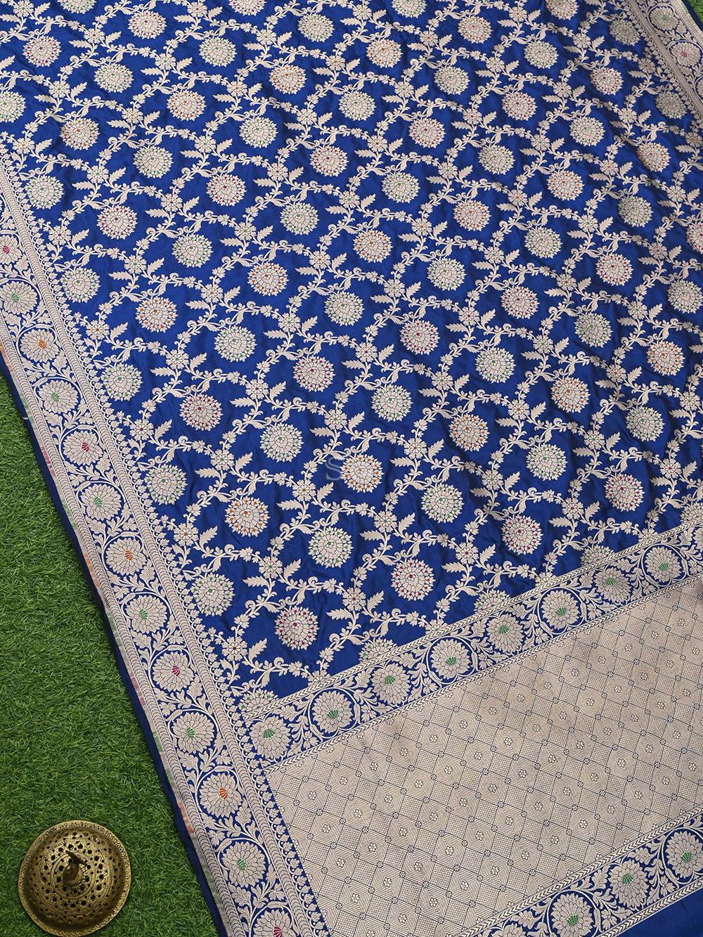 Blue Meenakari Uppada Katan Silk Handloom Banarasi Saree - Sacred Weaves 