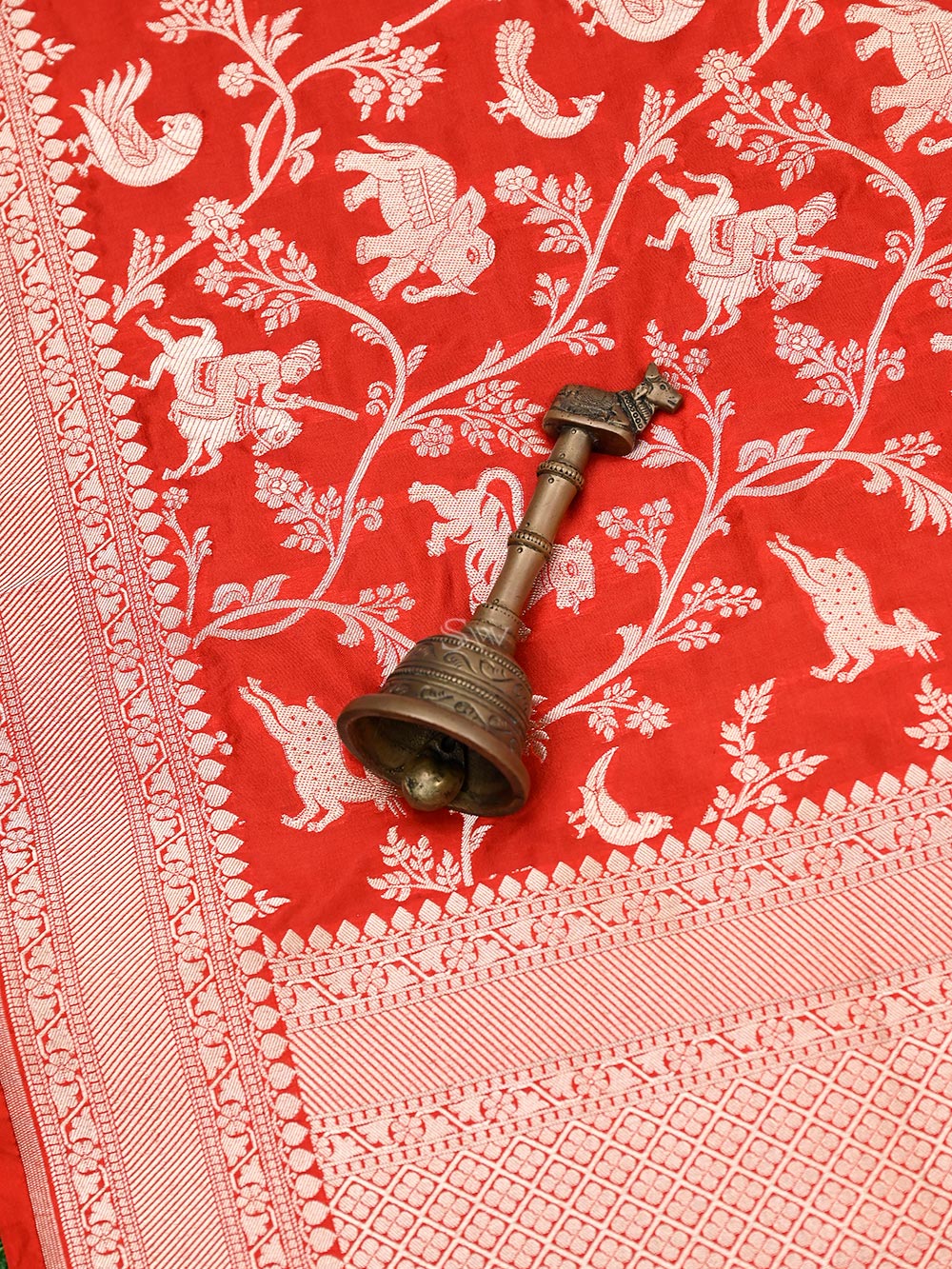 Red Shikargah Katan Silk Handloom Banarasi Saree - Sacred Weaves