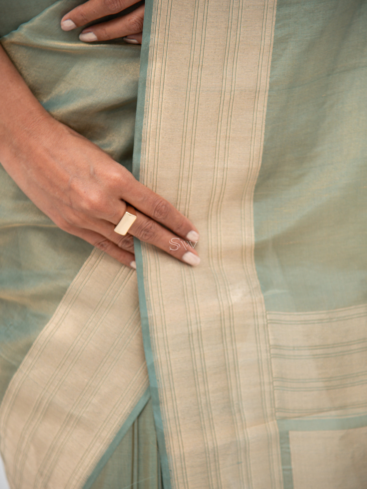 Mint Blue Tissue Katan Silk Handloom Banarasi Saree - Sacred Weaves