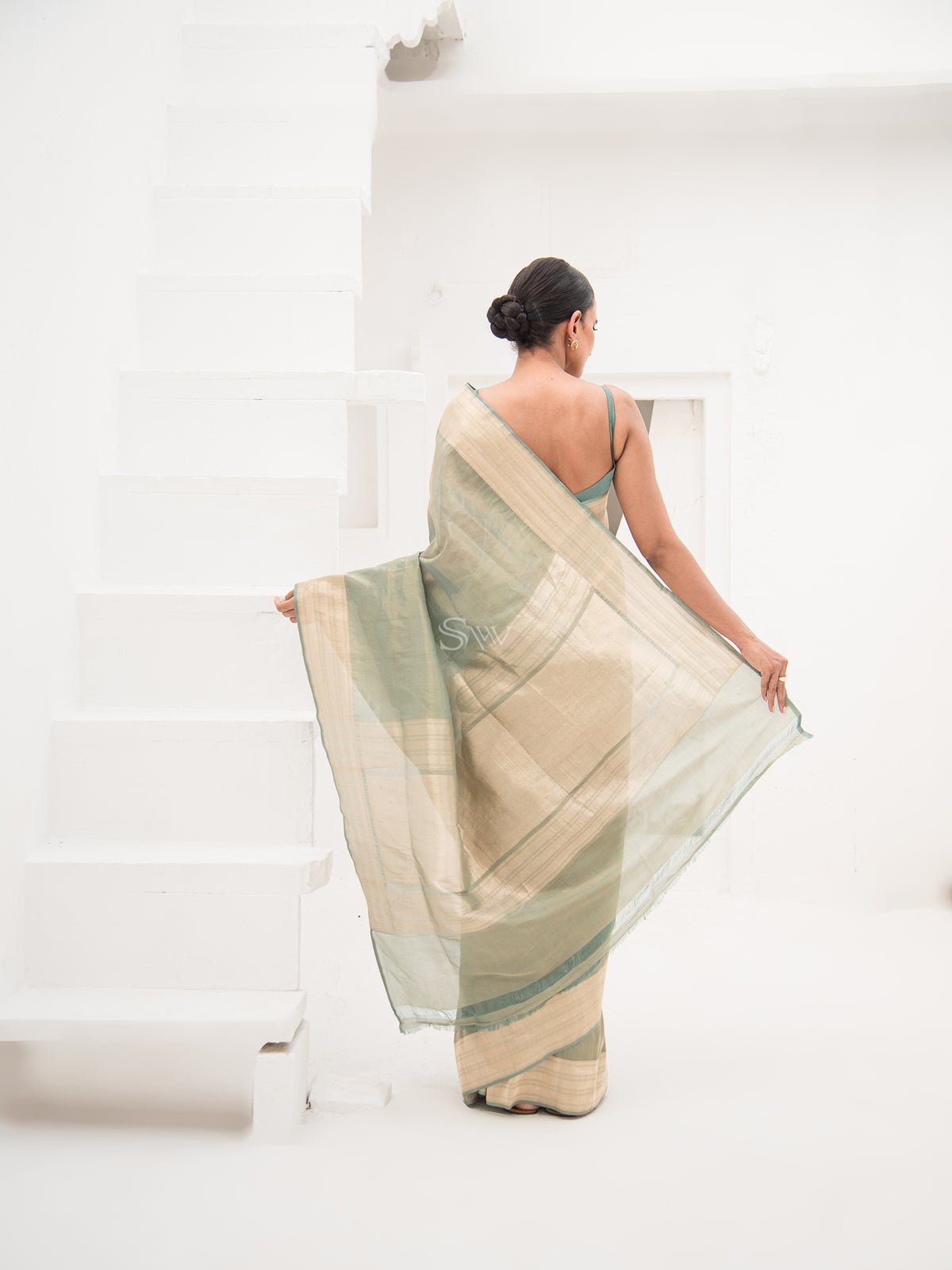 Mint Blue Tissue Katan Silk Handloom Banarasi Saree - Sacred Weaves
