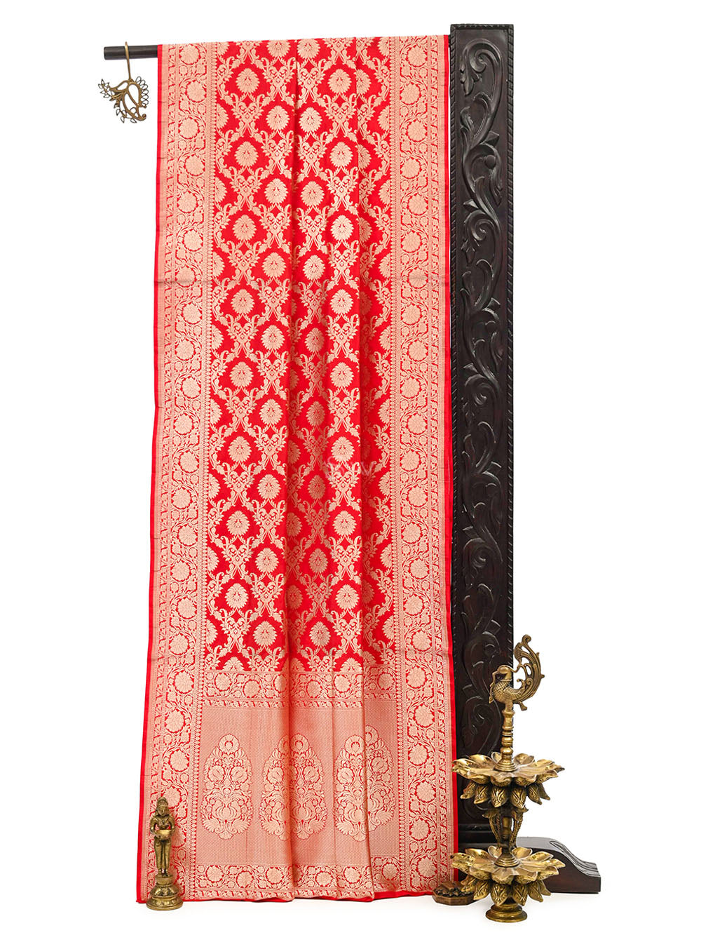 Red Uppada Katan Silk Handloom Banarasi Saree - Sacred Weaves