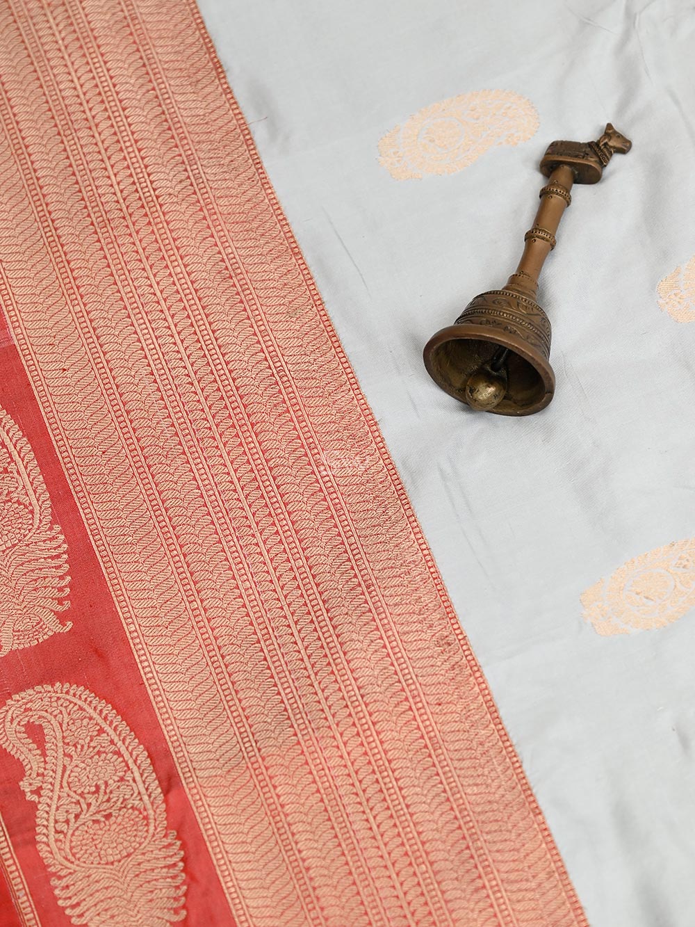 White Boota Katan Silk Handloom Banarasi Saree - Sacred Weaves