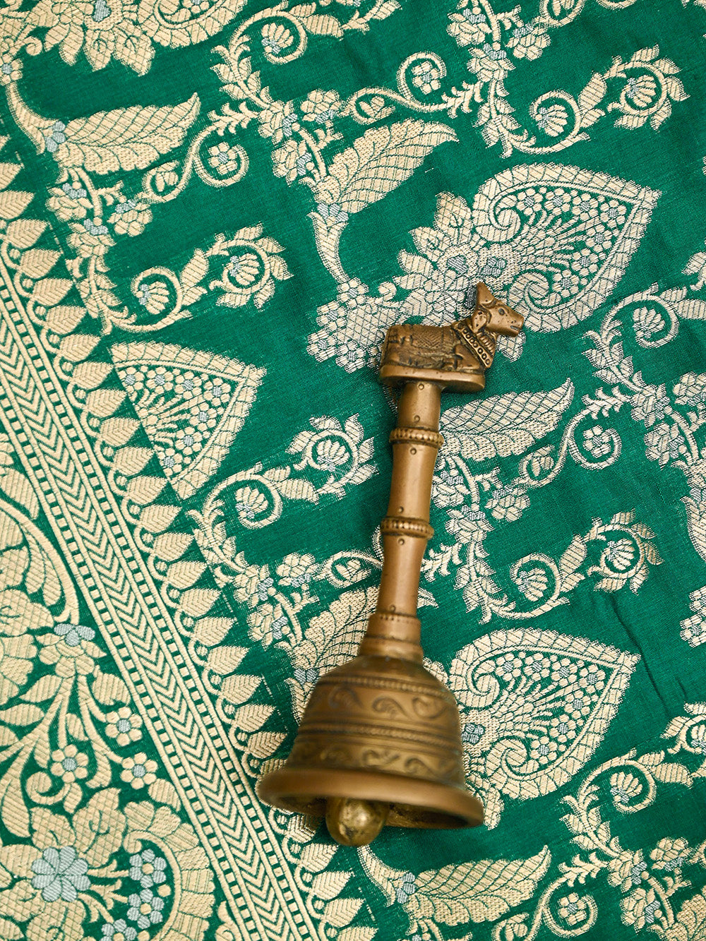 Bottle Green Jaal Uppada Katan Silk Handloom Banarasi Saree - Sacred Weaves