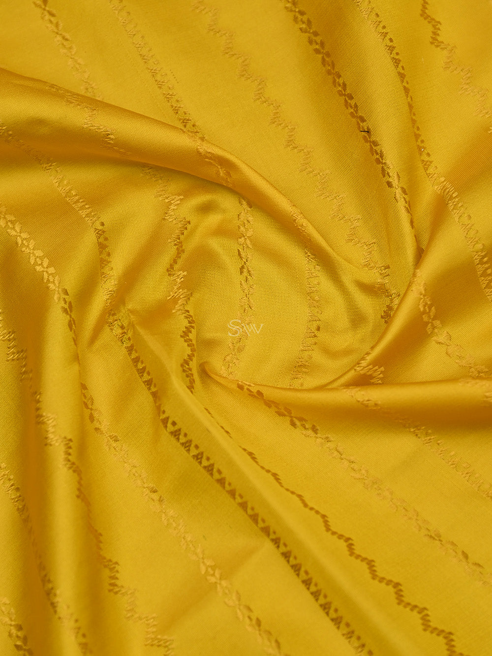 Mustard Stripe Satin Tanchoi Handloom Banarasi Saree - Sacred Weaves