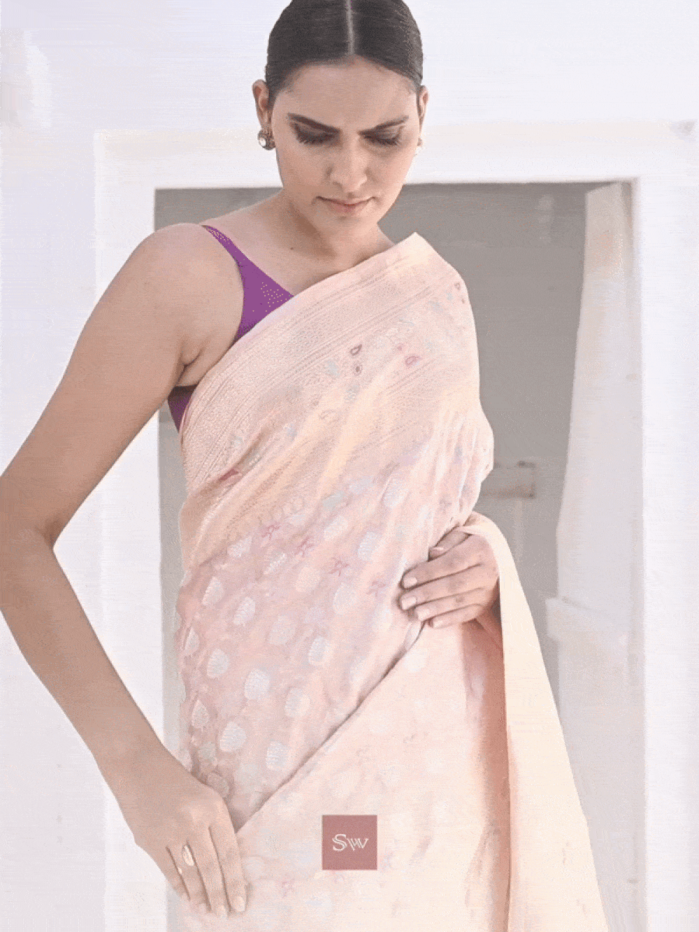 Pastel Pink Meenakari Katan Silk Handloom Banarasi Saree