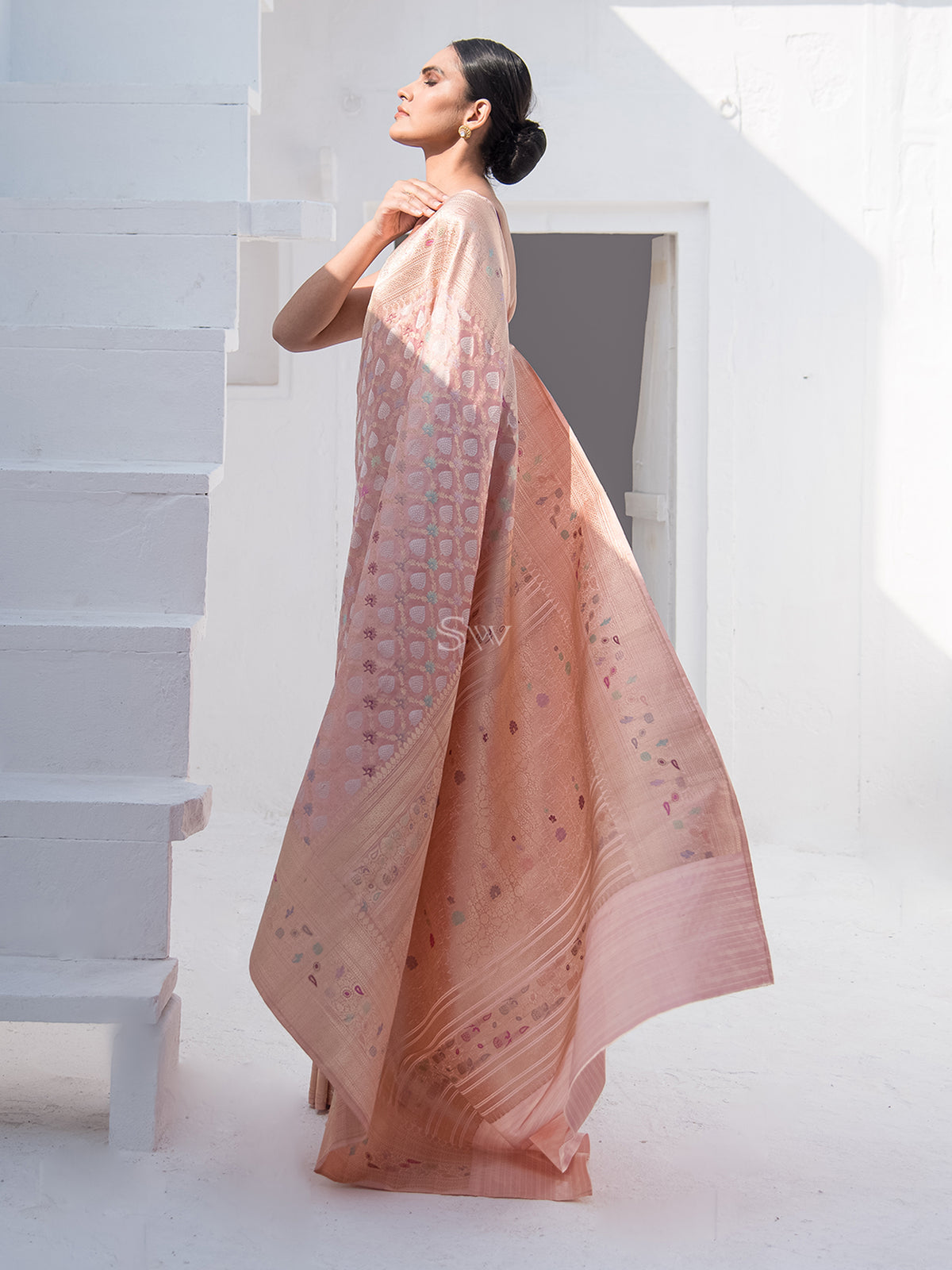 Pastel Pink Meenakari Katan Silk Handloom Banarasi Saree - Sacred Weaves