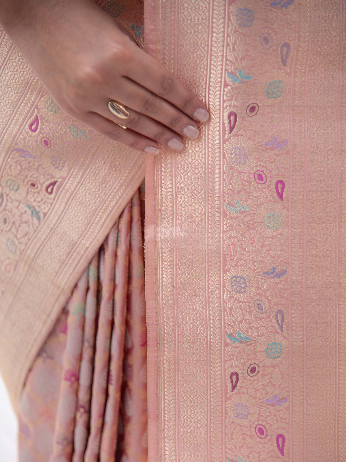 Pastel Pink Meenakari Katan Silk Handloom Banarasi Saree - Sacred Weaves