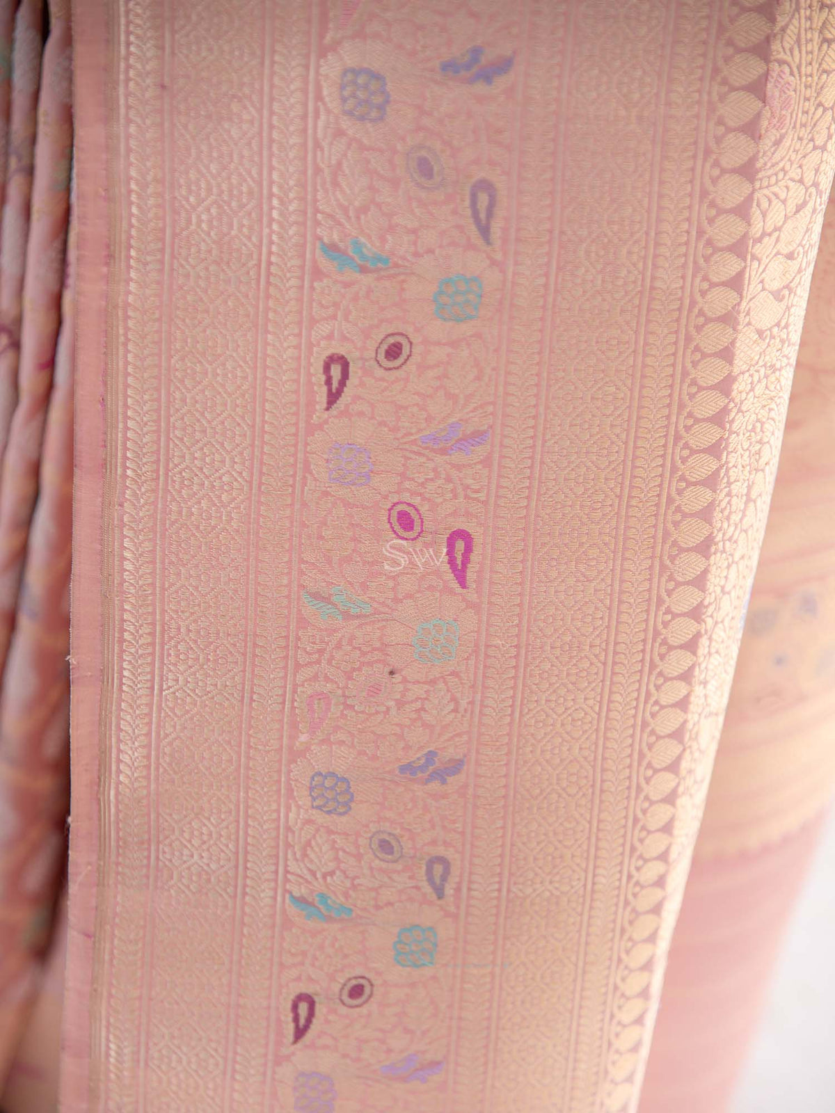 Pastel Pink Meenakari Katan Silk Handloom Banarasi Saree - Sacred Weaves