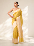 Yellow Katan Silk Tissue Handloom Banarasi Saree - Sacred Weaves