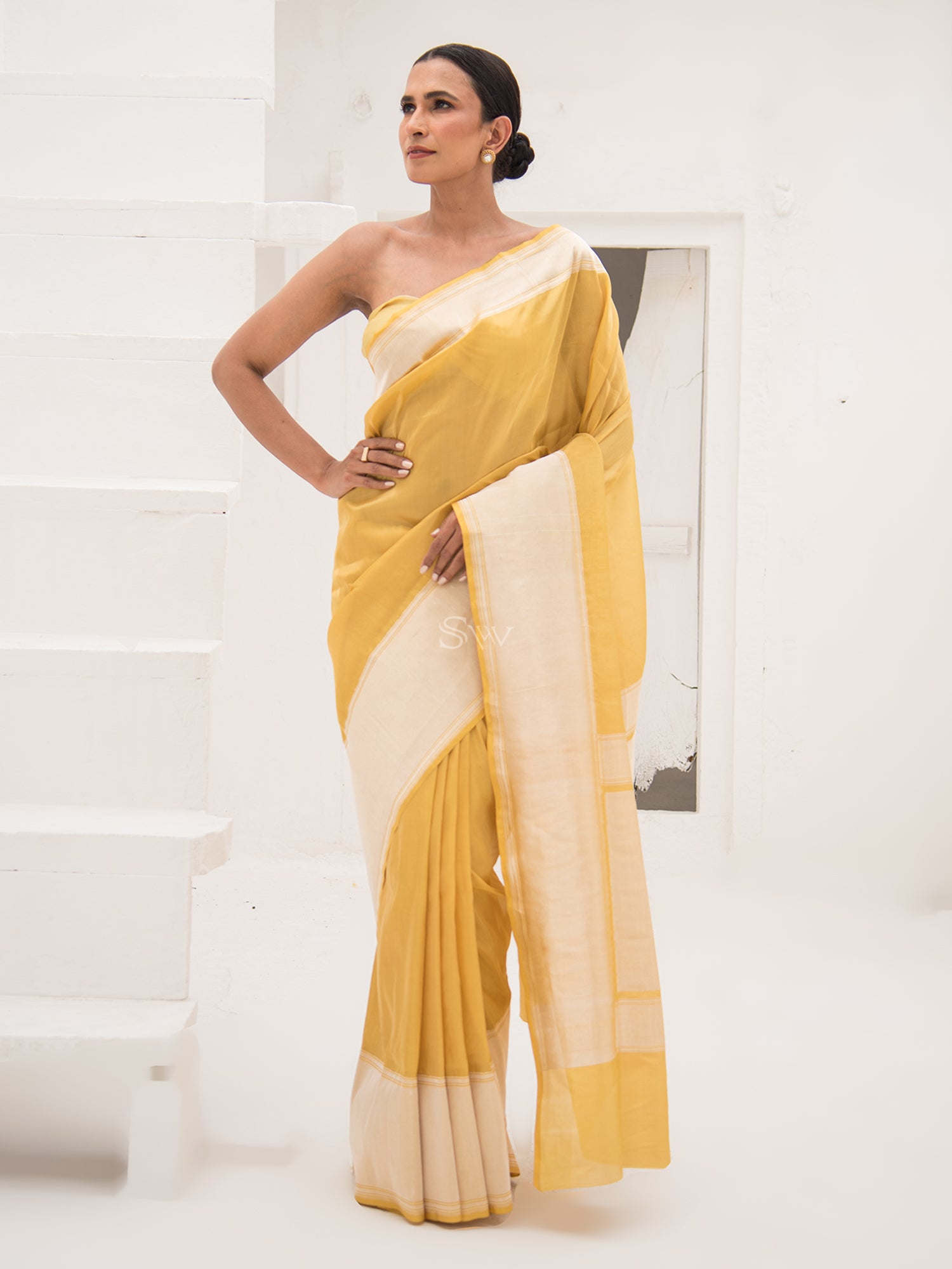 Yellow Katan Silk Tissue Handloom Banarasi Saree - Sacred Weaves