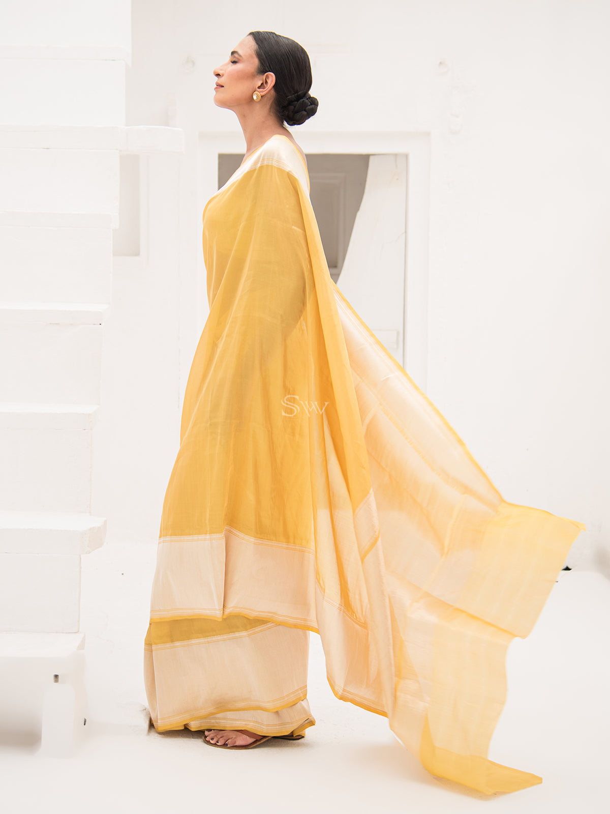 Yellow Katan Silk Tissue Handloom Banarasi Saree - Sacred Weaves