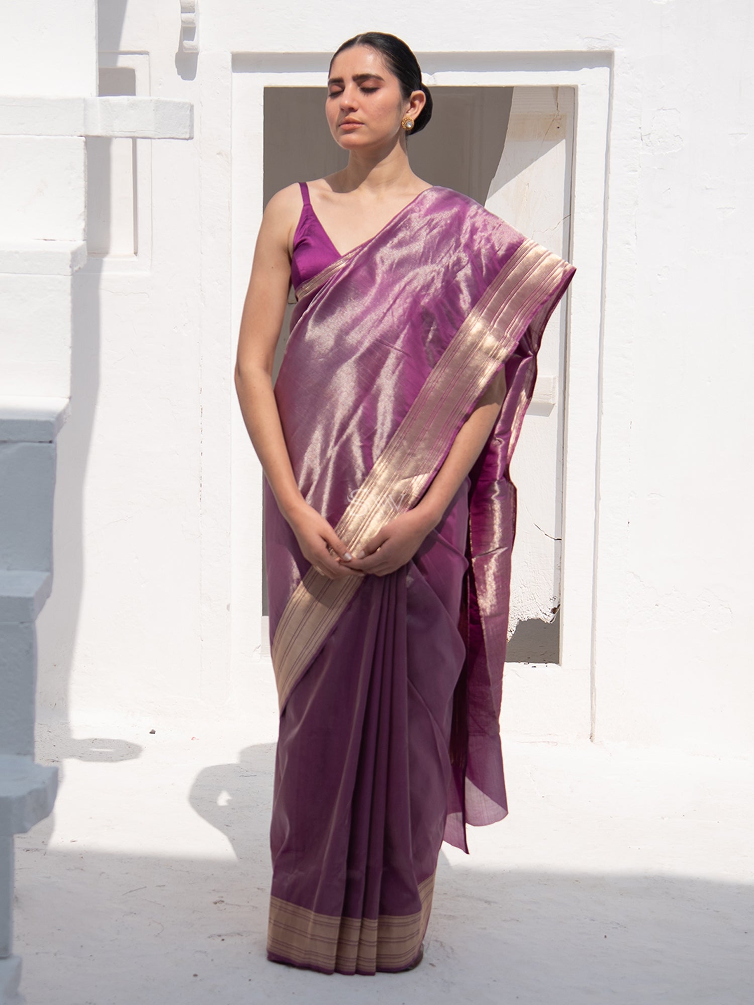 Purple Katan Silk Tissue Handloom Banarasi Saree - Sacred Weaves