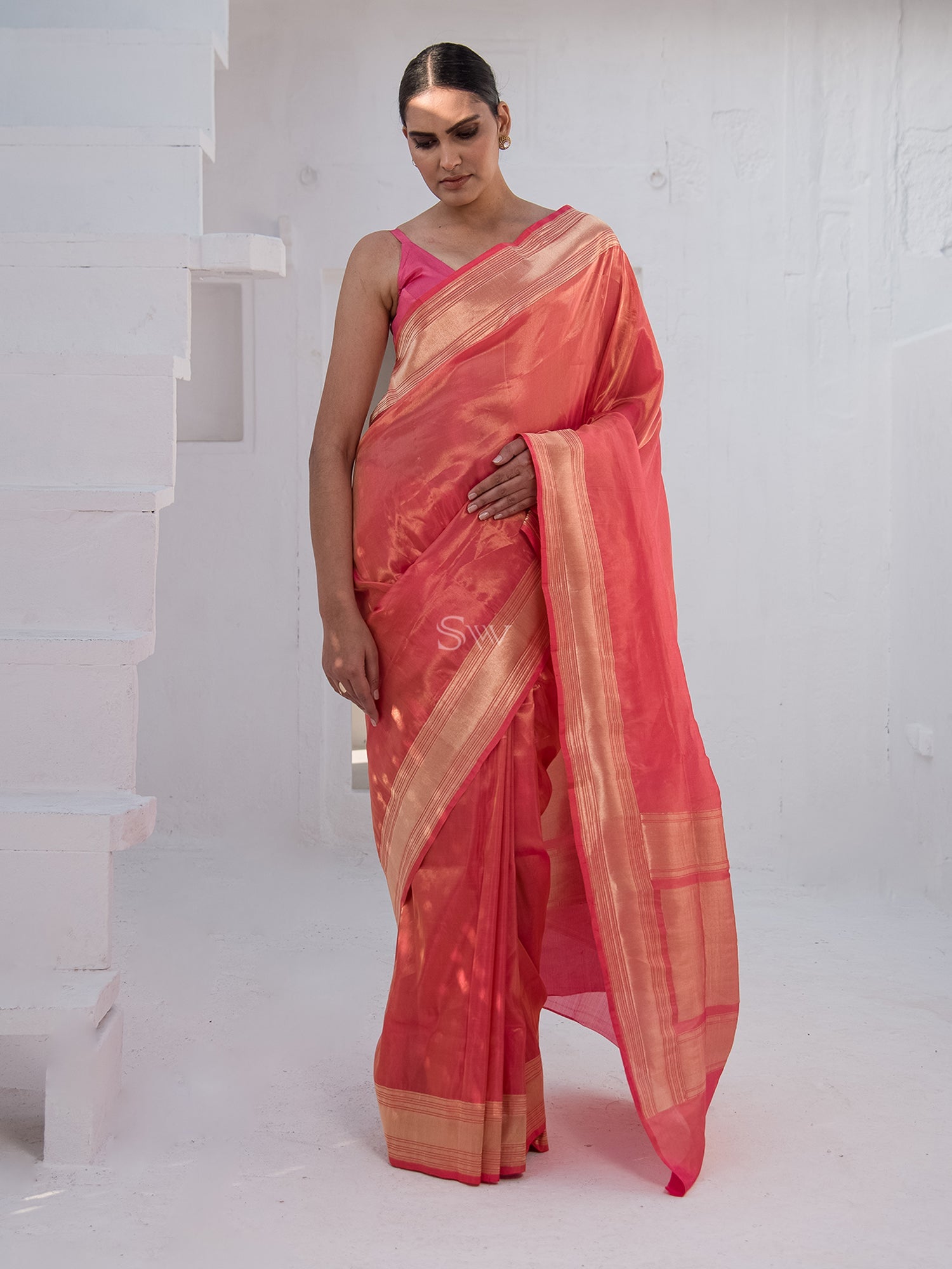 Bright Pink Katan Silk Tissue Handloom Banarasi Saree - Sacred Weaves