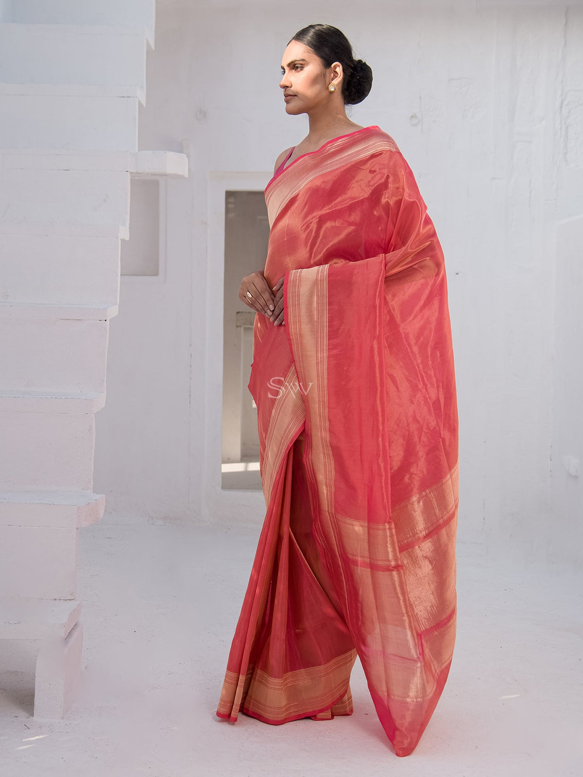 Bright Pink Katan Silk Tissue Handloom Banarasi Saree - Sacred Weaves