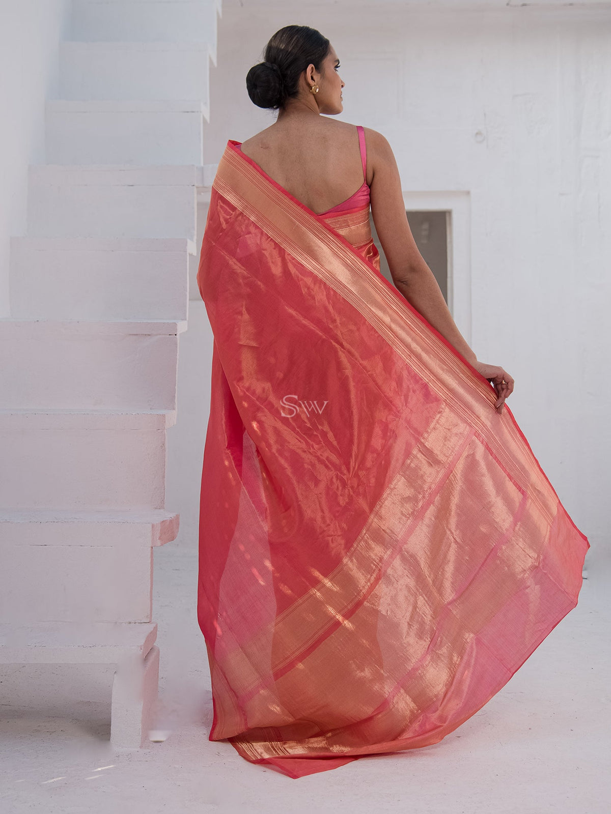 Bright Pink Katan Silk Tissue Handloom Banarasi Saree - Sacred Weaves