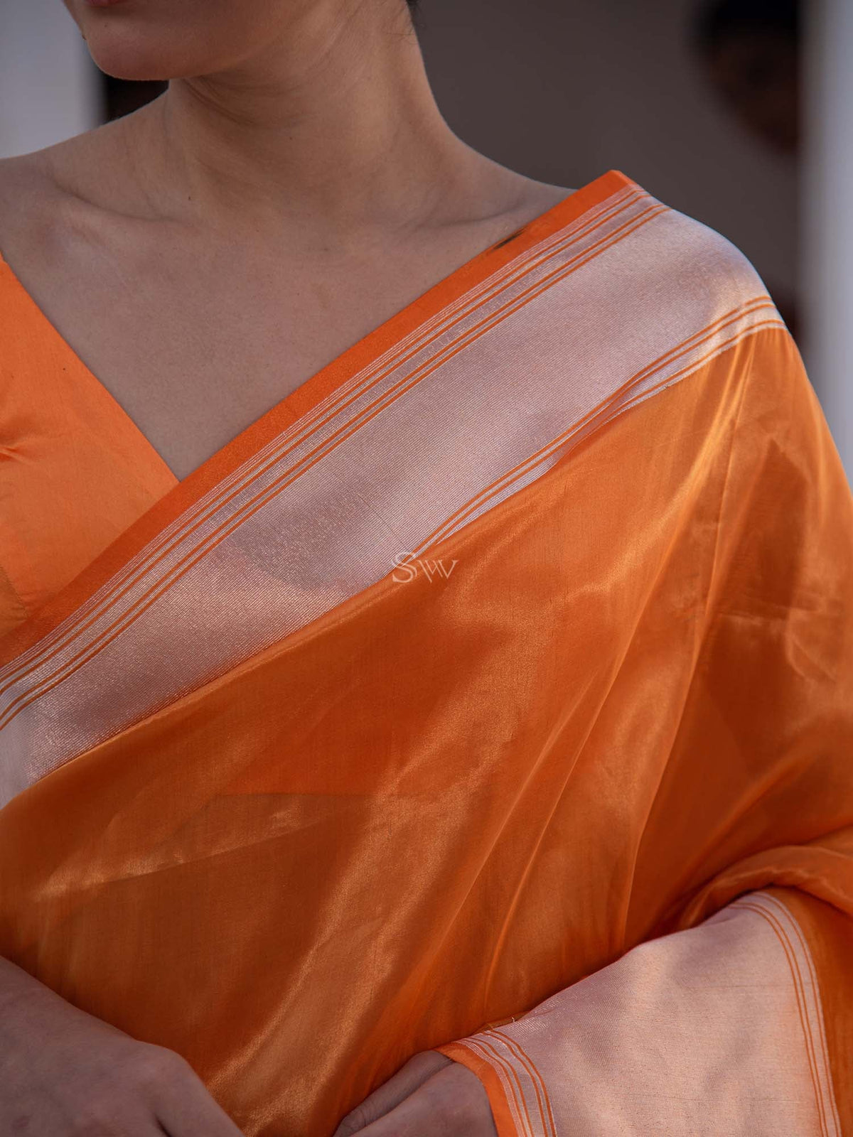 Orange Katan Silk Tissue Handloom Banarasi Saree - Sacred Weaves