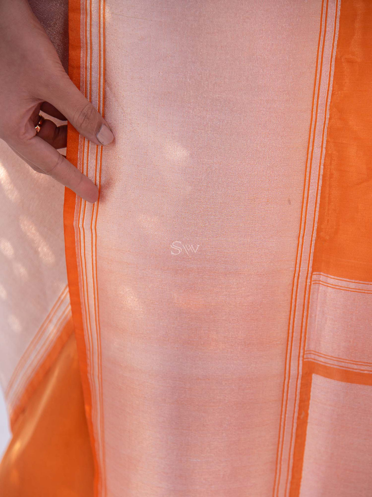 Orange Katan Silk Tissue Handloom Banarasi Saree - Sacred Weaves