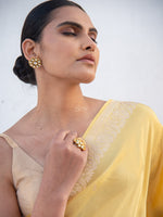 Lime Yellow Booti Tissue Katan Silk Handloom Banarasi Saree - Sacred Weaves