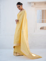 Lime Yellow Booti Tissue Katan Silk Handloom Banarasi Saree - Sacred Weaves