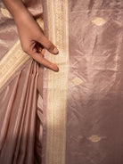 Dusky Pink Booti Katan Tissue Handloom Banarasi Saree - Sacred Weaves
