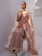 Dusky Pink Booti Katan Tissue Handloom Banarasi Saree - Sacred Weaves