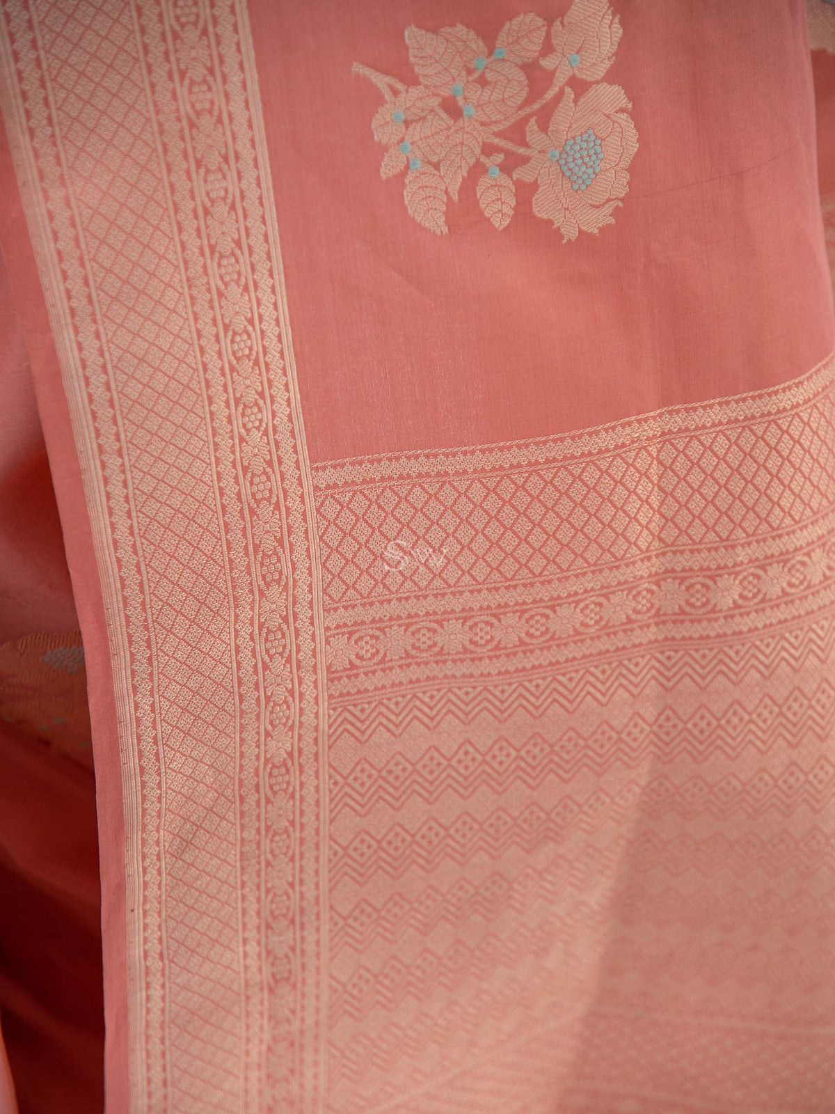 Peach Meenakari Katan Silk Tissue Handloom Banarasi Saree - Sacred Weaves