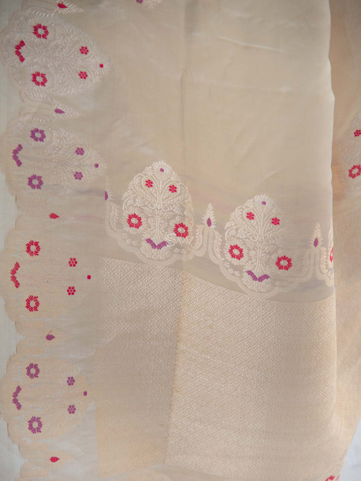 Beige Meenakari Katan Silk Tissue Handloom Banarasi Saree - Sacred Weaves
