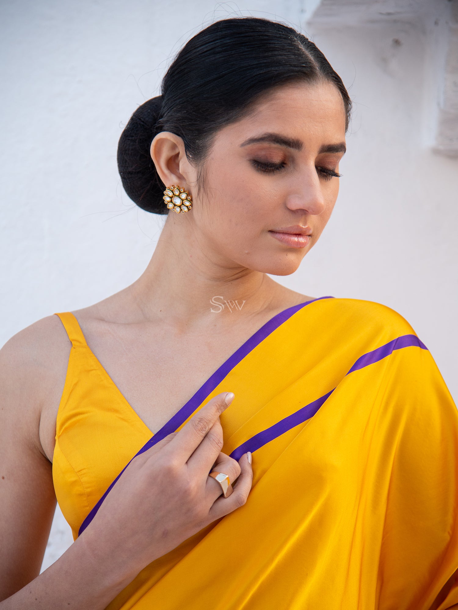 Mustard Sona Roopa Boota Satin Silk Handloom Banarasi Saree - Sacred Weaves