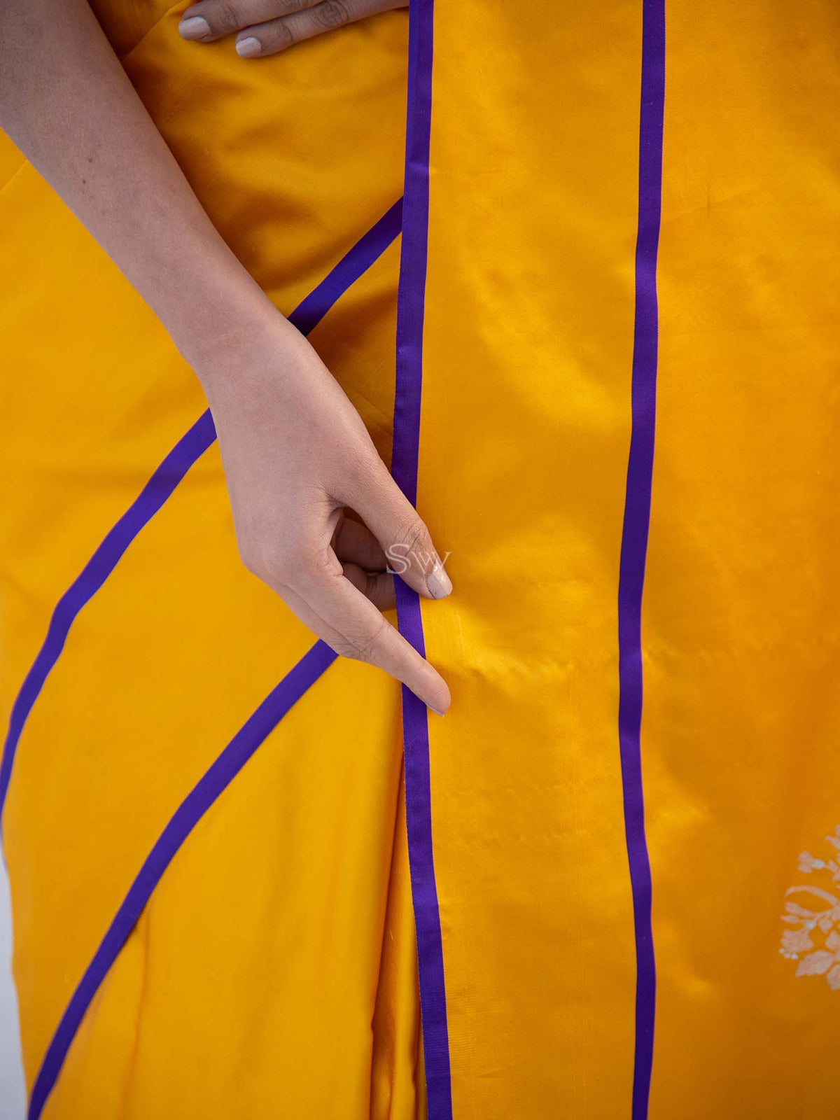 Mustard Sona Roopa Boota Satin Silk Handloom Banarasi Saree - Sacred Weaves