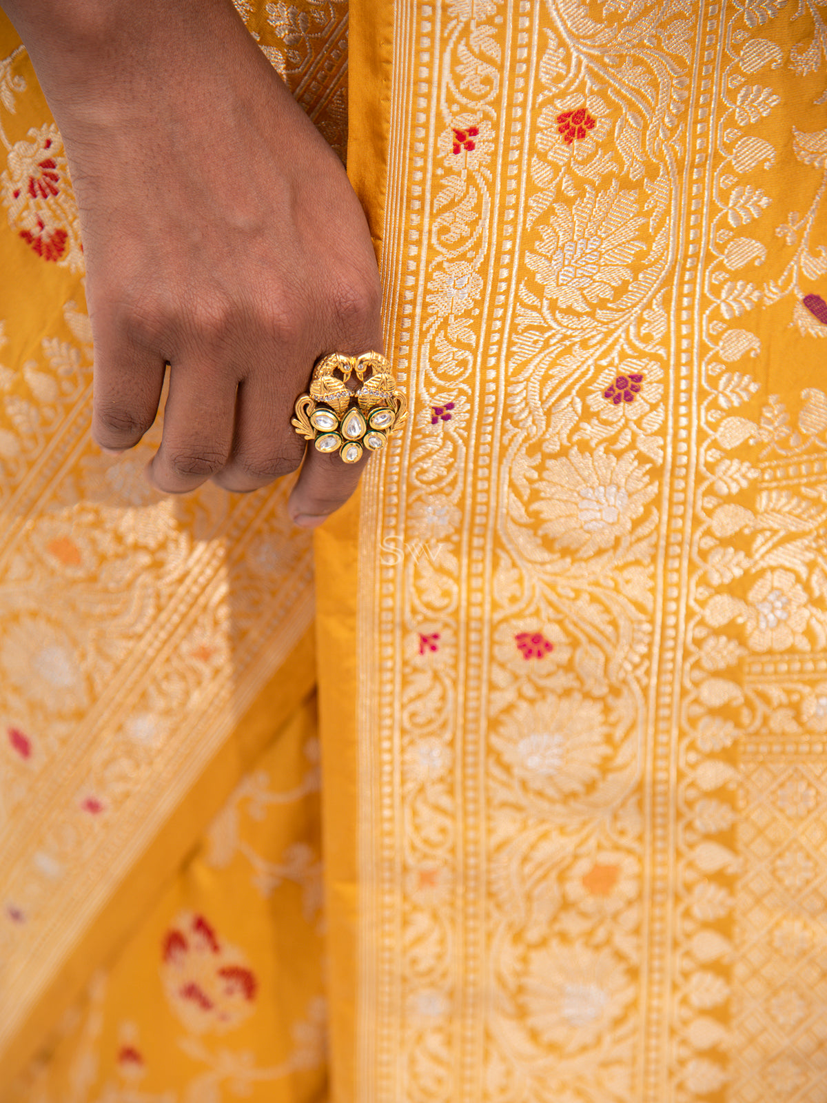 Yellow Meenakari Katan Silk Handloom Banarasi Saree - Sacred Weaves