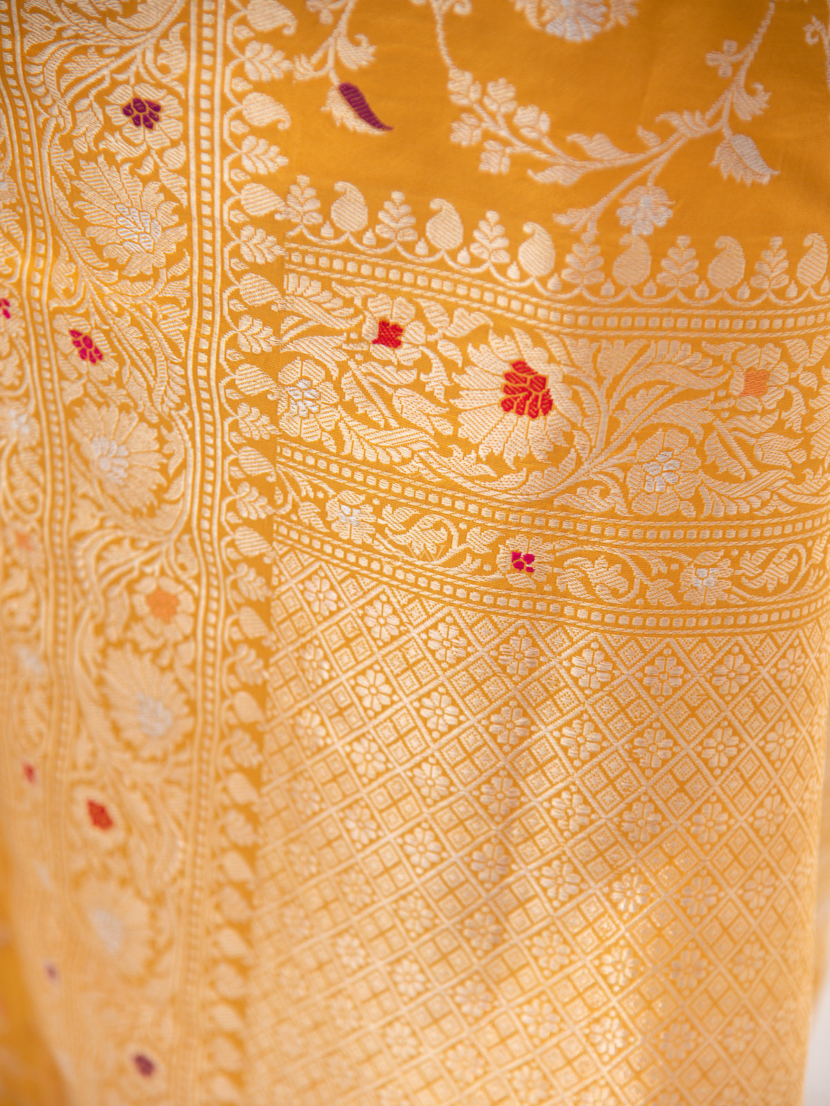 Yellow Meenakari Katan Silk Handloom Banarasi Saree - Sacred Weaves